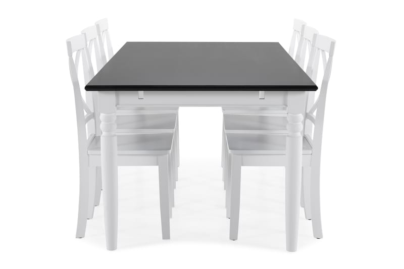 Hampton Spisebord med 6 stk Mirimar Stole - Hvid/Sort - Spisebordssæt