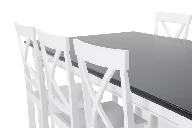 Hampton Spisebord med 6 stk Mirimar Stole - Hvid/Sort - Spisebordssæt