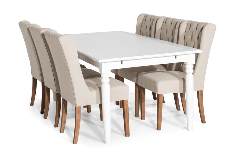 Hampton Spisebordssæt 190 cm med 6 Irma Stole - Vintage Elm/Beige - Møbler - Borde - Spisebordssæt