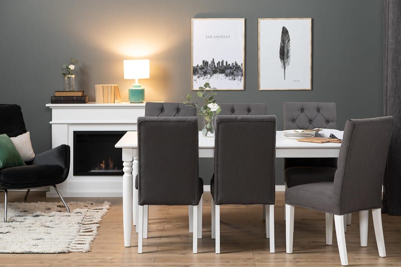 Hampton Spisebordssæt 190cm m. 6 Jenny Stole - Hvid/Mørkegrå - Møbler - Borde - Spisebordssæt