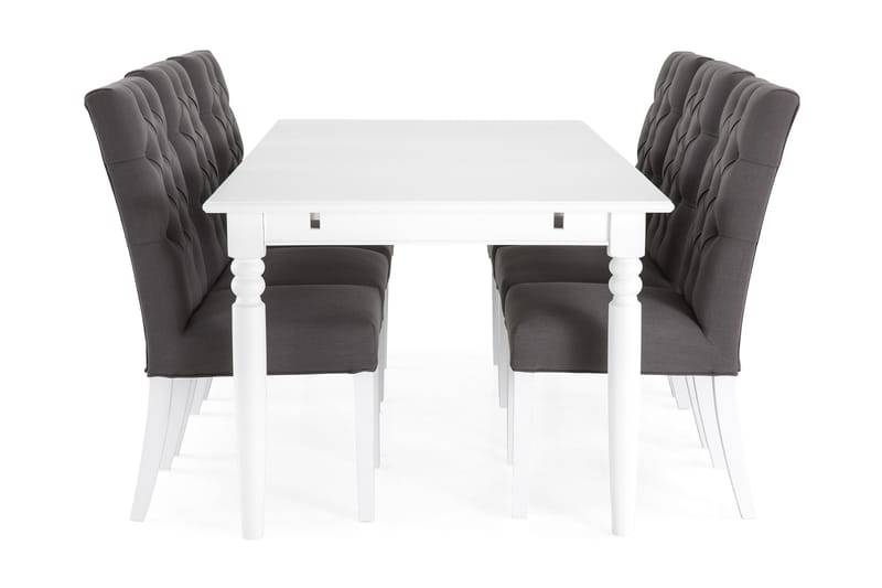 Hampton Spisebordssæt 190cm m. 6 Jenny Stole - Hvid/Mørkegrå - Spisebordssæt