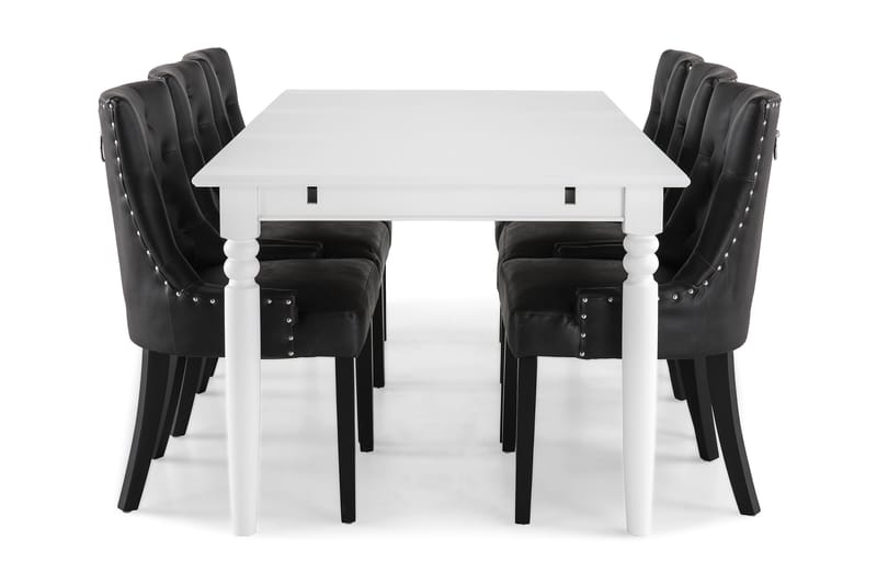 Hampton Spisebordssæt 190cm m. 6 Tuva Stole - Hvid/Sort - Møbler - Borde - Spisebordssæt