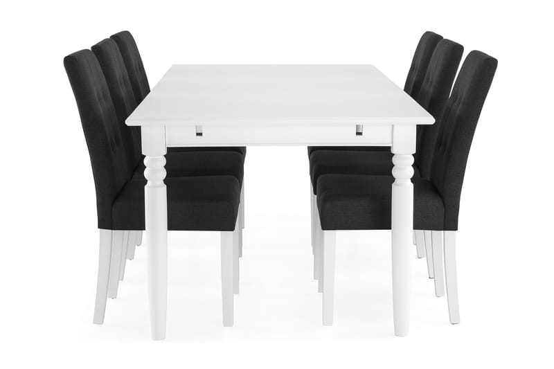 Hampton Spisebordssæt 190cm m. 6 Viktor Stole - Hvid/Mørkegrå - Spisebordssæt