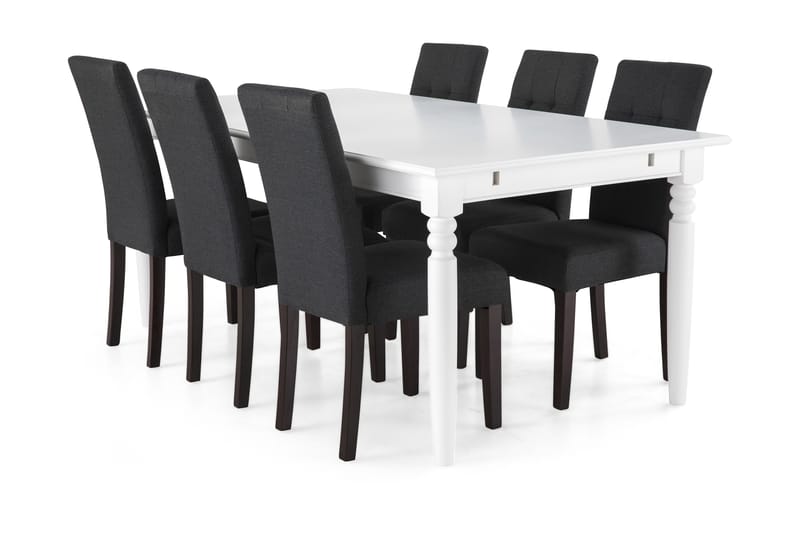 Hampton Spisebordssæt 190cm m. 6 Viktor Stole - Hvid/Mørkegrå/Mørkebrun - Møbler - Borde - Spisebordssæt