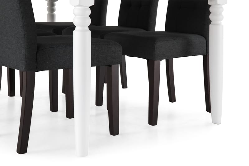 Hampton Spisebordssæt 190cm m. 6 Viktor Stole - Hvid/Mørkegrå/Mørkebrun - Spisebordssæt