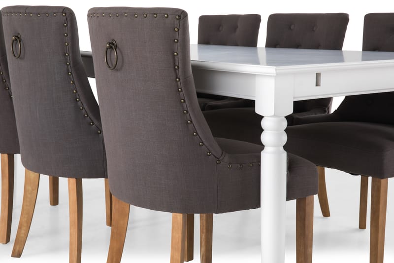 Hampton Spisebordssæt 190cm m. 6 Viktoria Stole - Hvid/Grå/Vintage - Møbler - Borde - Spisebordssæt