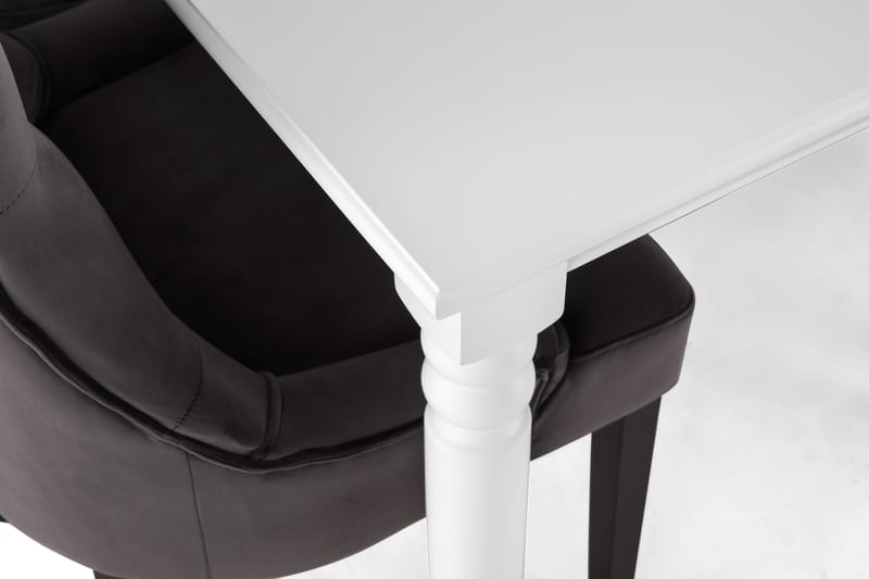 Hampton Spisebordssæt 190cm m. 6 Viktoria Stole - Hvid/Mørkegrå Velour - Spisebordssæt