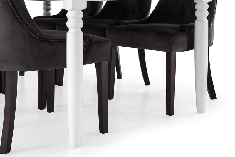 Hampton Spisebordssæt 190cm m. 6 Viktoria Stole - Hvid/Mørkegrå Velour - Møbler - Borde - Spisebordssæt
