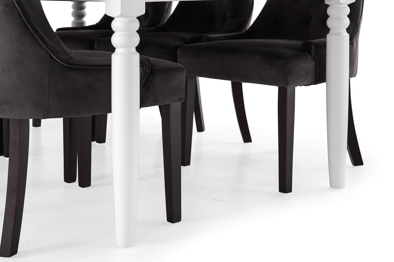 Hampton Spisebordssæt 190cm m. 6 Viktoria Stole - Hvid/Mørkegrå Velour - Spisebordssæt