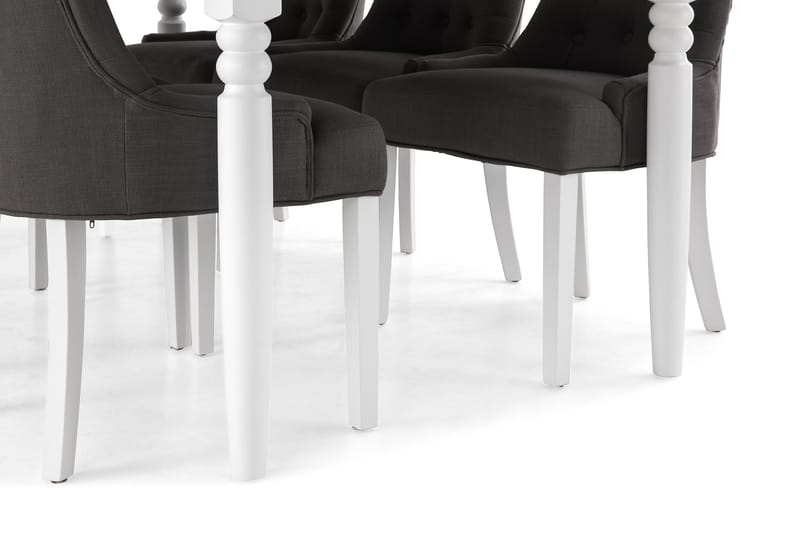 Hampton Spisebordssæt 190cm m. 6 Viktoria Stole - Hvid/Mørkegrå - Møbler - Borde - Spisebordssæt