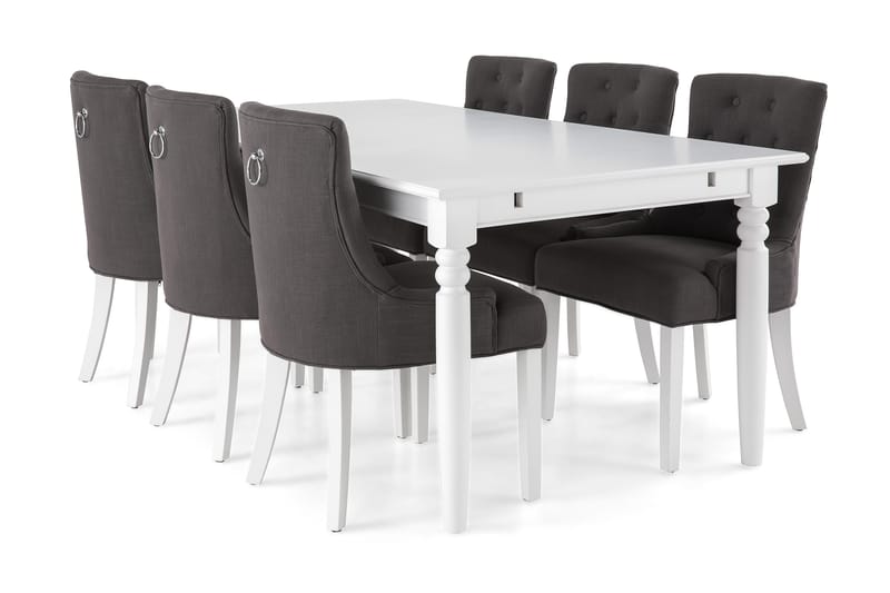 Hampton Spisebordssæt 190cm m. 6 Viktoria Stole - Hvid/Mørkegrå - Spisebordssæt