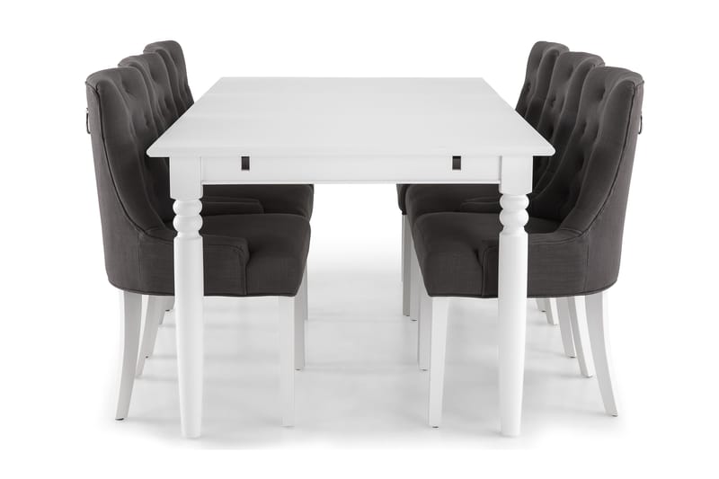 Hampton Spisebordssæt 190cm m. 6 Viktoria Stole - Hvid/Mørkegrå - Møbler - Borde - Spisebordssæt