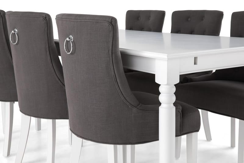 Hampton Spisebordssæt 190cm m. 6 Viktoria Stole - Hvid/Mørkegrå - Møbler - Borde - Spisebordssæt