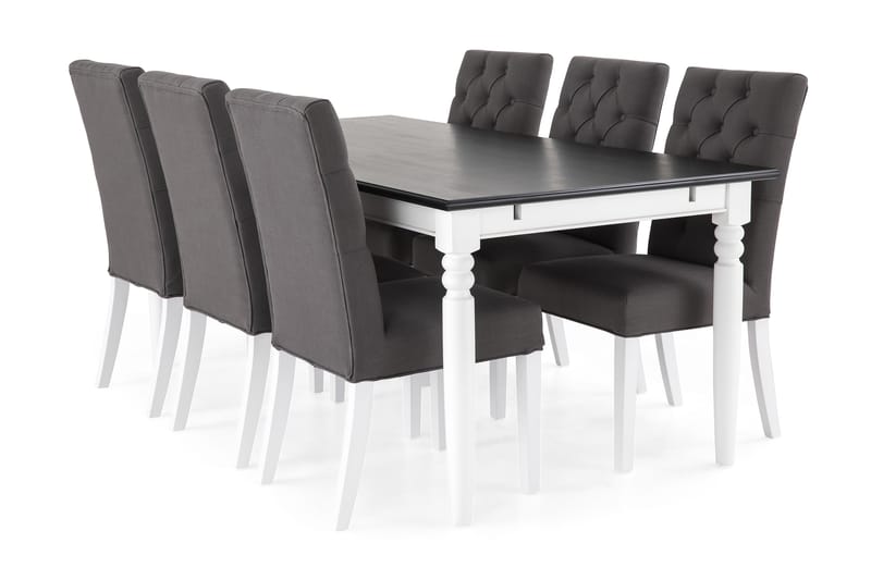 Hampton Spisebordssæt 190cm Mahognifinér m. 6 Jenny Stole - Hvid/Sort/Mørkegrå - Spisebordssæt