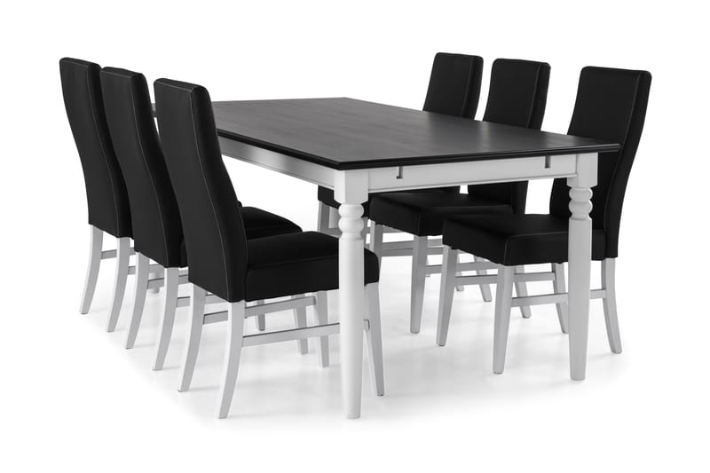Hampton Spisebordssæt 190cm Mahognifinér m. 6 Mazzi Stole - Hvid/Sort - Spisebordssæt