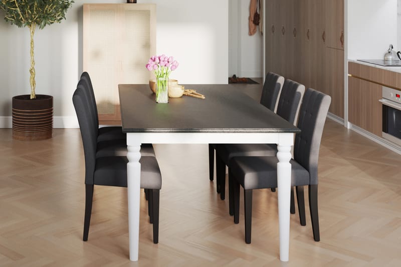 Hampton Spisebordssæt 190cm Mahognifinér m. 6 Viktor Stole - Hvid/Sort/Mørkegrå/Mørkebrun - Spisebordssæt