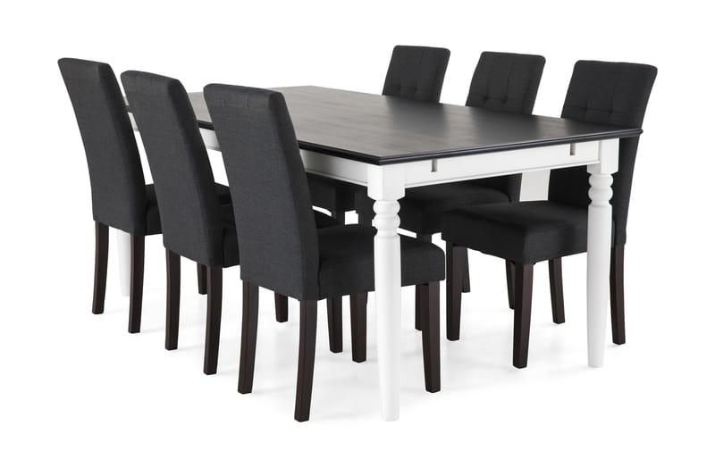 Hampton Spisebordssæt 190cm Mahognifinér m. 6 Viktor Stole - Hvid/Sort/Mørkegrå/Mørkebrun - Spisebordssæt