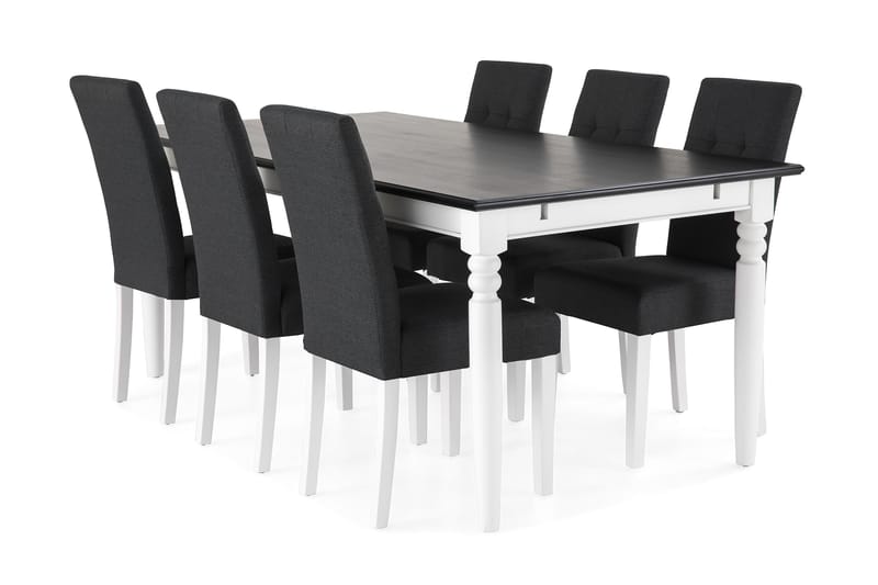 Hampton Spisebordssæt 190cm Mahognifinér m. 6 Viktor Stole - Sort/Hvid/Mørkegrå - Spisebordssæt