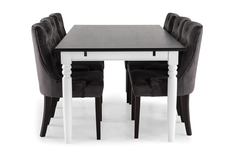 Hampton Spisebordssæt 190cm Mahognifinér m. 6 Viktoria Stole - Hvid/Sort/Mørkegrå Velour - Spisebordssæt