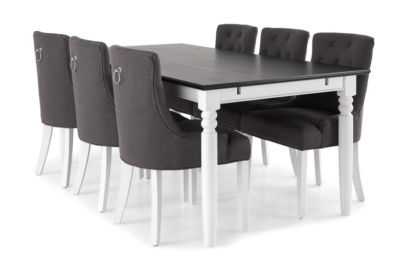 Hampton Spisebordssæt 190cm Mahognifinér m. 6 Viktoria Stole - Hvid/Sort/Mørkegrå - Spisebordssæt