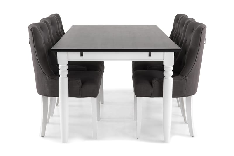 Hampton Spisebordssæt 190cm Mahognifinér m. 6 Viktoria Stole - Hvid/Sort/Mørkegrå - Spisebordssæt