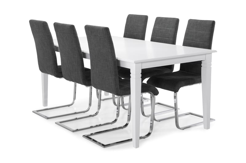 Hartford Spisebord med 6 stk Cibus Stole - Hvid/Grå - Spisebordssæt