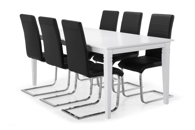 Hartford Spisebord med 6 stk Cibus Stole - Hvid/Sort/Krom - Spisebordssæt