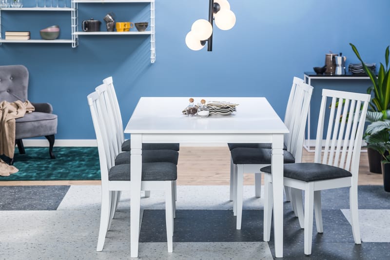 Hartford Spisebord med 6 stk Läckö Stole - Hvid/Grå - Spisebordssæt