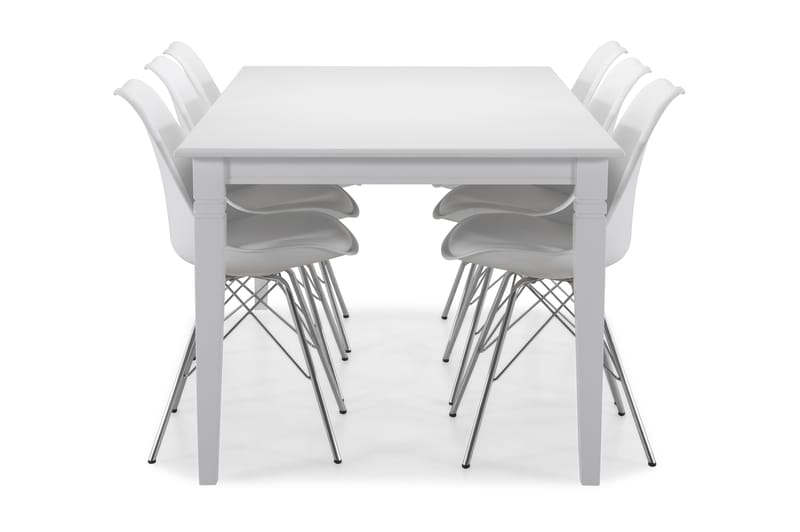 Hartford Spisebord med 6 stk Shell Stole - Hvid/Krom - Spisebordssæt