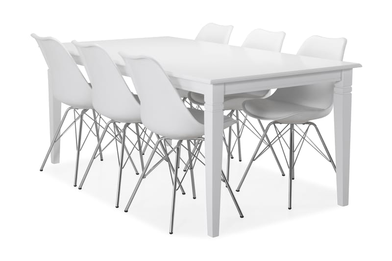 Hartford Spisebord med 6 stk Shell Stole - Hvid/Krom - Spisebordssæt