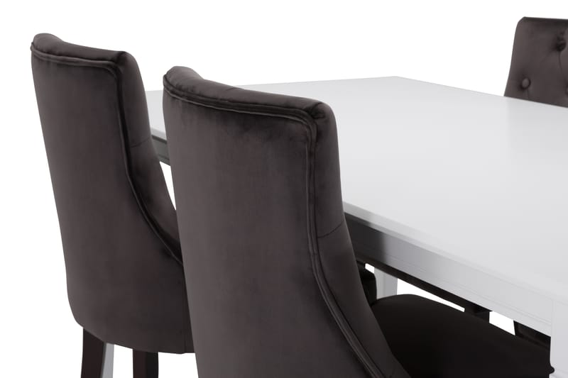 Hartford Spisebord med 6 stk Viktoria Lænestol - Hvid/Mørkegrå/Velour - Spisebordssæt