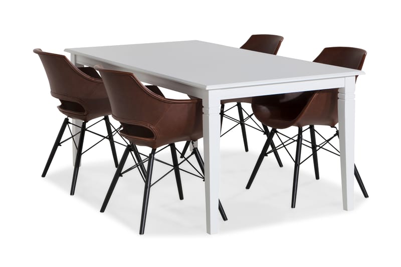 Hartford Spisebordssæt 180 cm med 4 Kairo Stole - Hvid/Vintage Brun/Eg - Spisebordssæt