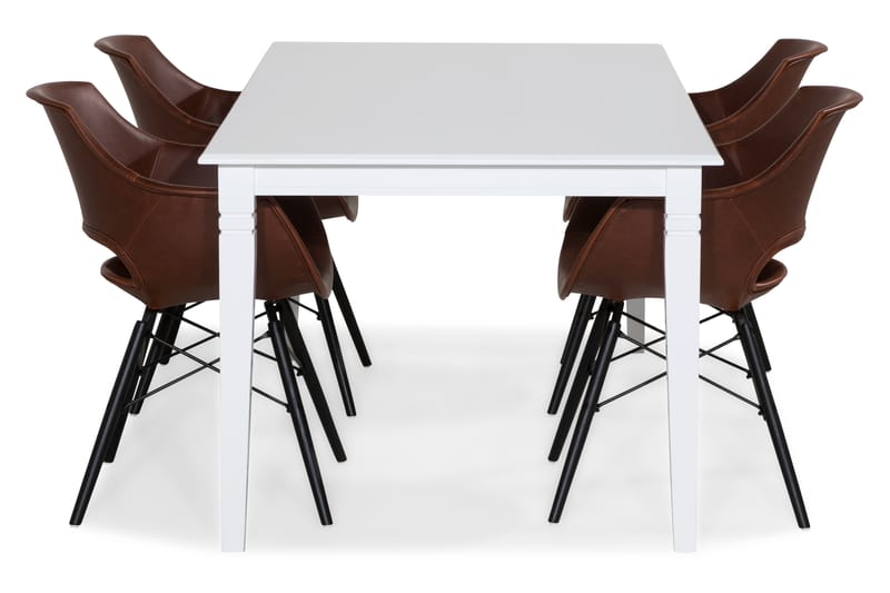 Hartford Spisebordssæt 180 cm med 4 Kairo Stole - Hvid/Vintage Brun/Eg - Spisebordssæt