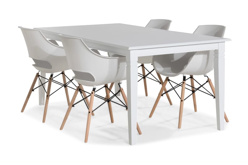 Hartford Spisebordssæt 180 cm med 6 Kairo Stole - Hvid/Hvid/Eg - Spisebordssæt