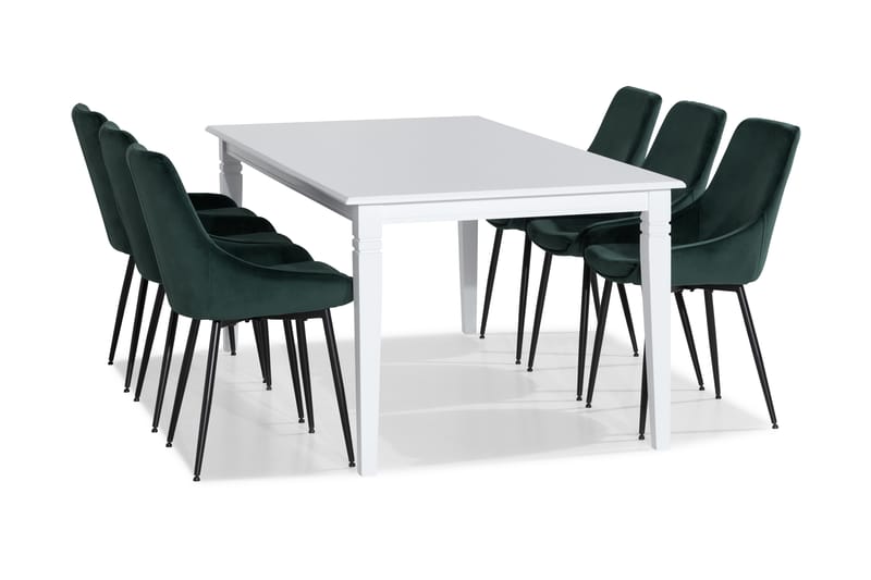 Hartford Udvideligt Spisebordssæt 180 cm med 6 Alsarp Stol - Hvid/Grøn - Spisebordssæt