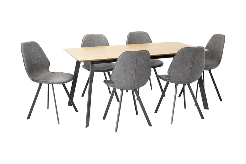 Spisebordssæt HELENA med 6 stole MDF egefiner - Spisebord og køkkenbord