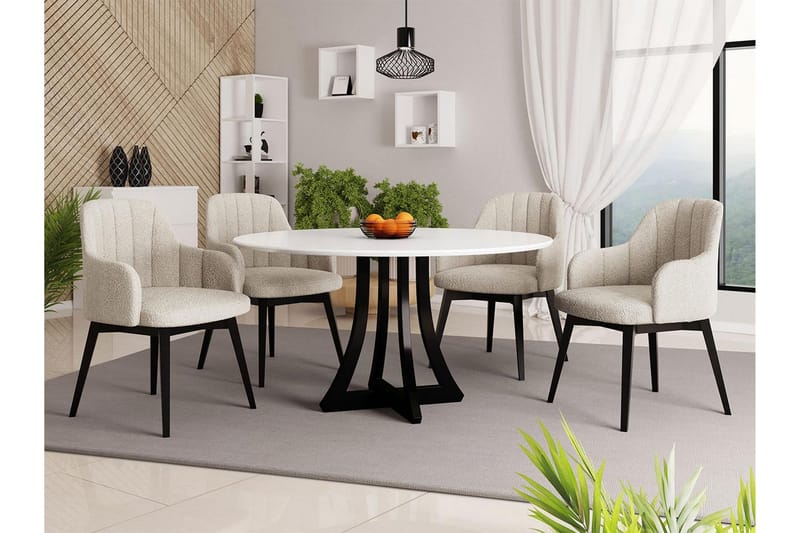 Hollan Spisebordssæt Rund Beige|Hvid|Sort - Møbler - Borde - Spisebordssæt