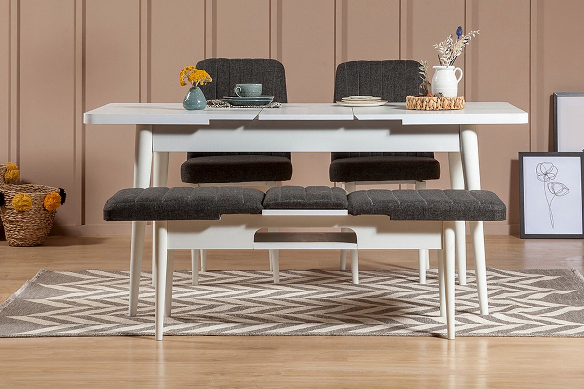 Idehult Spisebordssæt 4 dele 75 cm - Hvid/Antracit - Møbler - Borde - Spisebordssæt