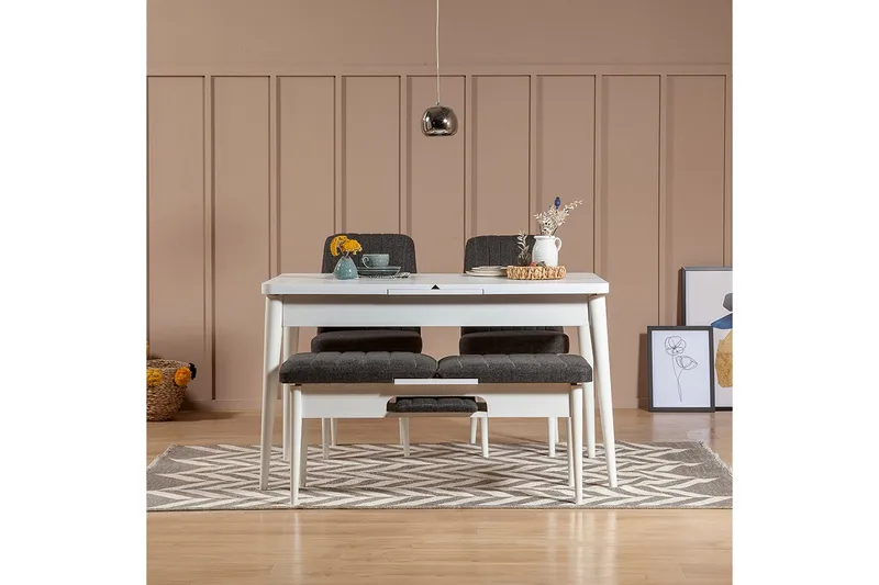 Idehult Spisebordssæt 4 dele 75 cm - Hvid/Antracit - Møbler - Borde - Spisebordssæt