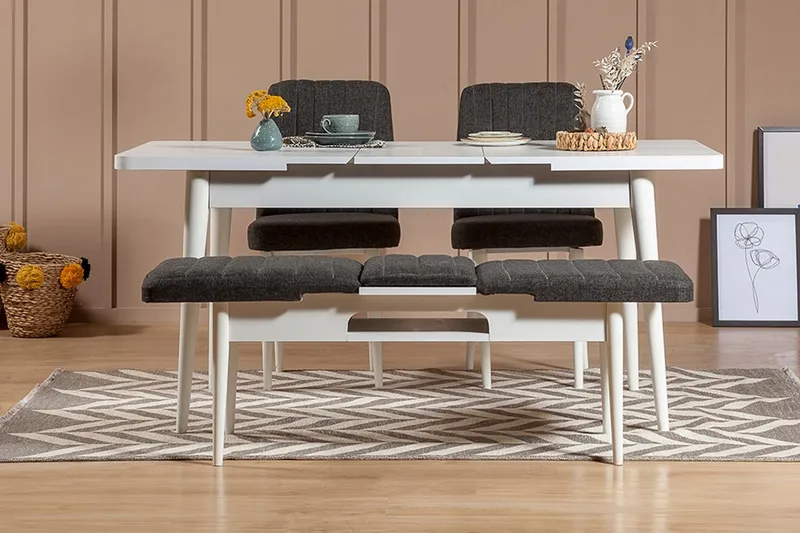 Idehult Spisebordssæt 4 dele 75 cm, Hvid/Antracit