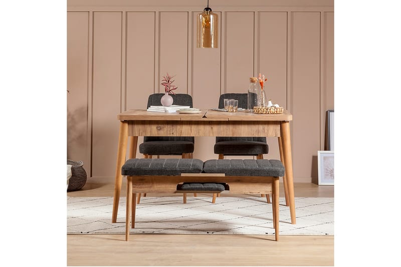 Idehult Spisebordssæt 4 dele 75 cm - Træ/natur/Antracit - Møbler - Borde - Spisebordssæt