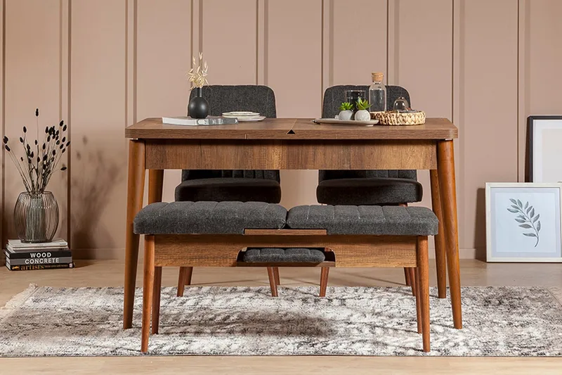 Idehult Spisebordssæt 4 dele 75 cm, Valnød/Antracit