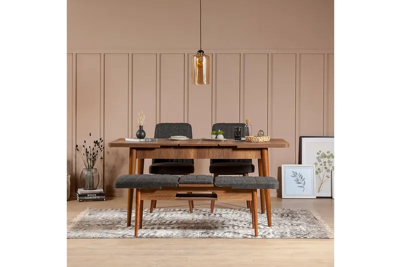 Idehult Spisebordssæt 4 dele 75 cm - Valnød/Antracit - Møbler - Borde - Spisebordssæt