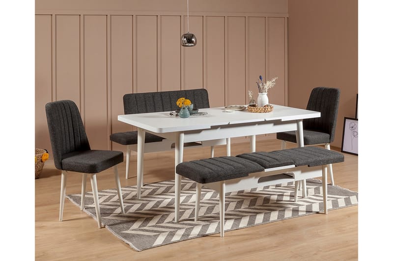 Idehult Spisebordssæt 5 dele 75 cm - Hvid/Antracit - Møbler - Borde - Spisebordssæt