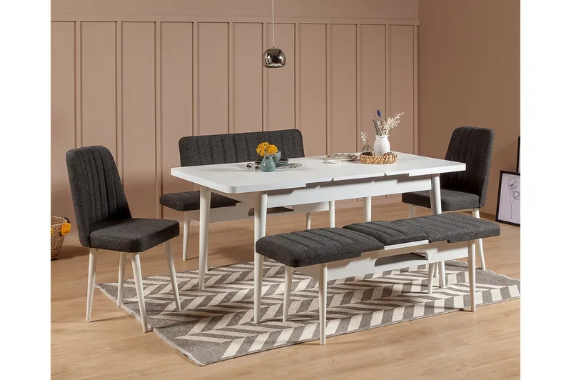 Idehult Spisebordssæt 5 dele 75 cm - Hvid/Antracit - Møbler - Borde - Spisebordssæt