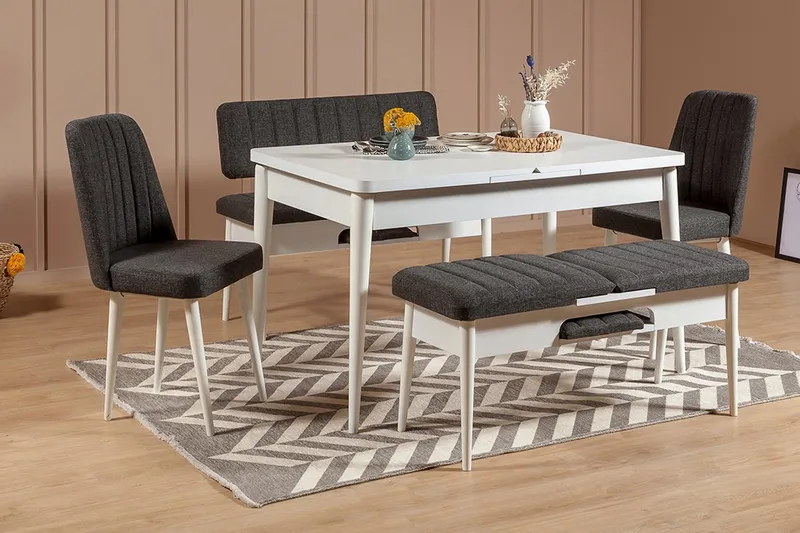 Idehult Spisebordssæt 5 dele 75 cm, Hvid/Antracit