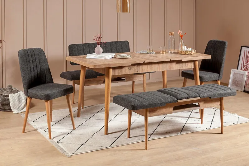 Idehult Spisebordssæt 5 dele 75 cm, Træ/natur/Antracit