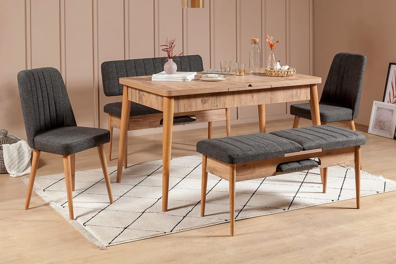 Idehult Spisebordssæt 5 dele 75 cm - Træ/natur/Antracit - Møbler - Borde - Spisebordssæt