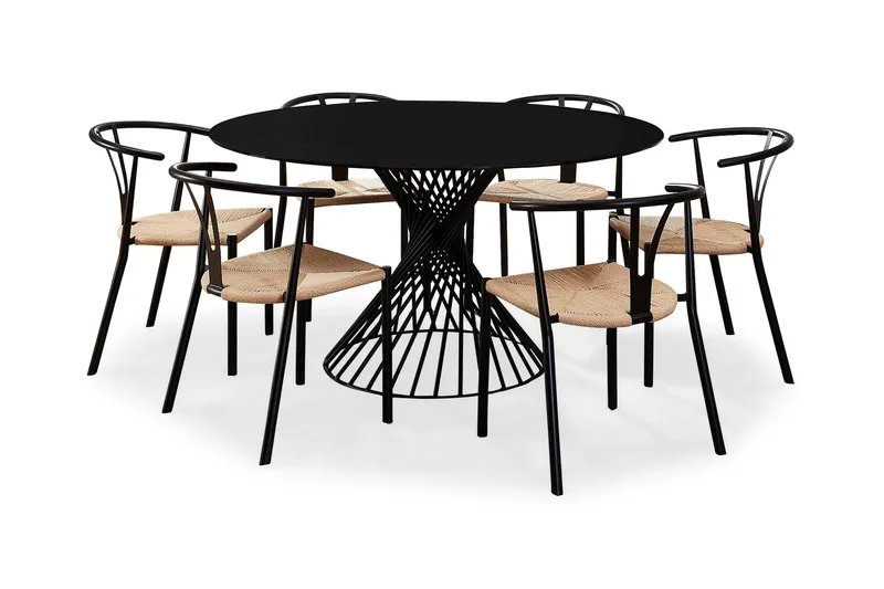 Iggy Spisebord 140 cm med 6 stk Elysia Spisestole Stål, undefined