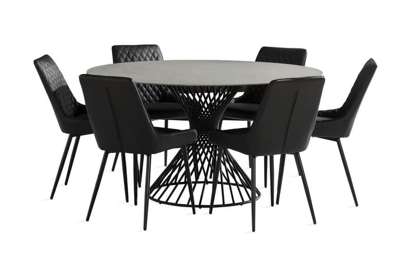 Iggy Spisebordssæt 140 cm Rund Glas inkl 6 Hennebyn Stole - Grå/Sort/Glas - Møbler - Borde - Spisebordssæt
